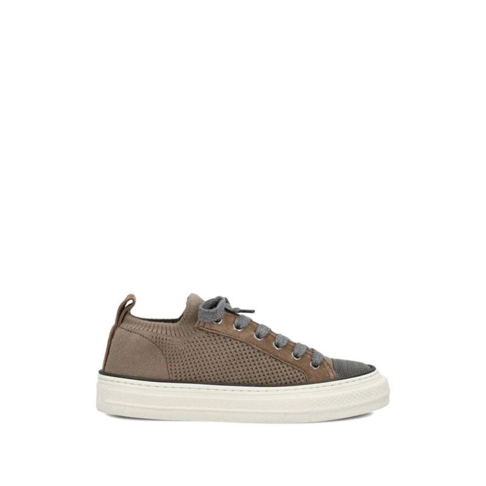 Cotton Knit And Suede Sneakers With Precious Toe Women